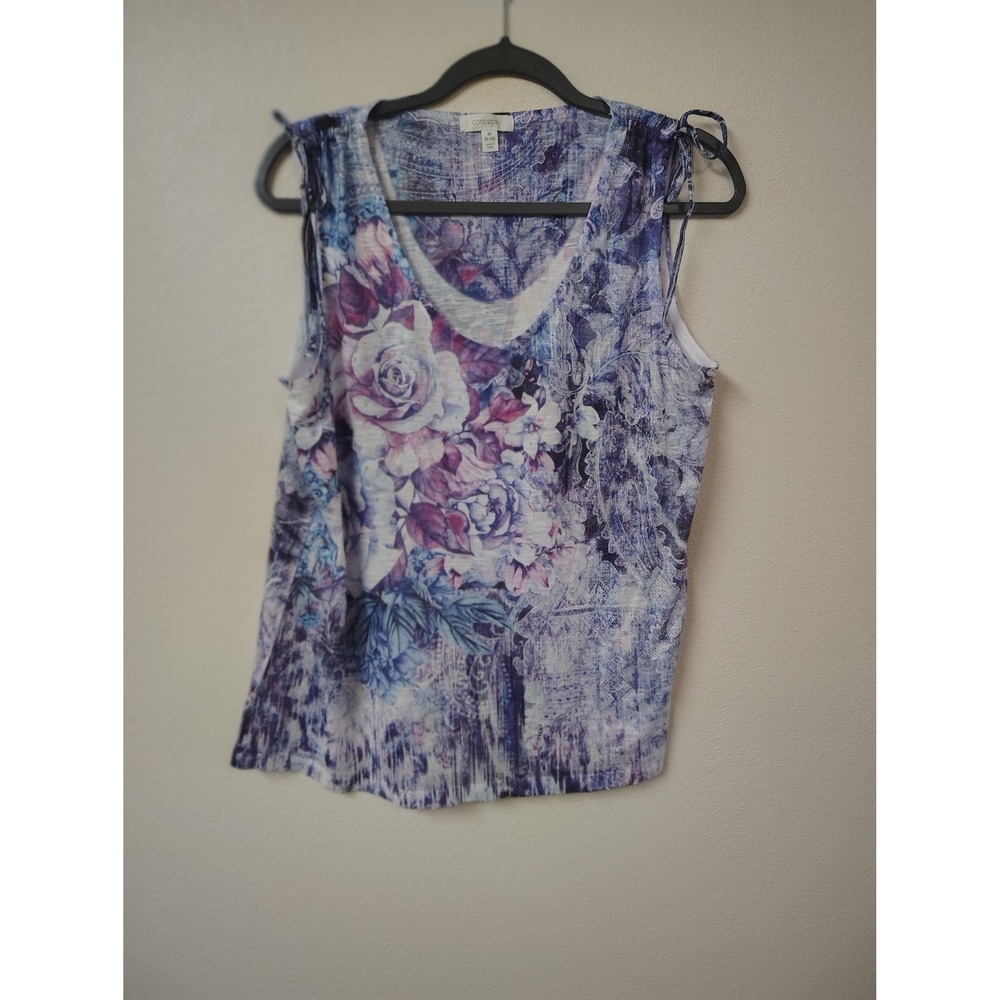 Concepts Womens‎ Purple Blue Floral Rose Paisley Scoop Neck Tank Top Size Medium